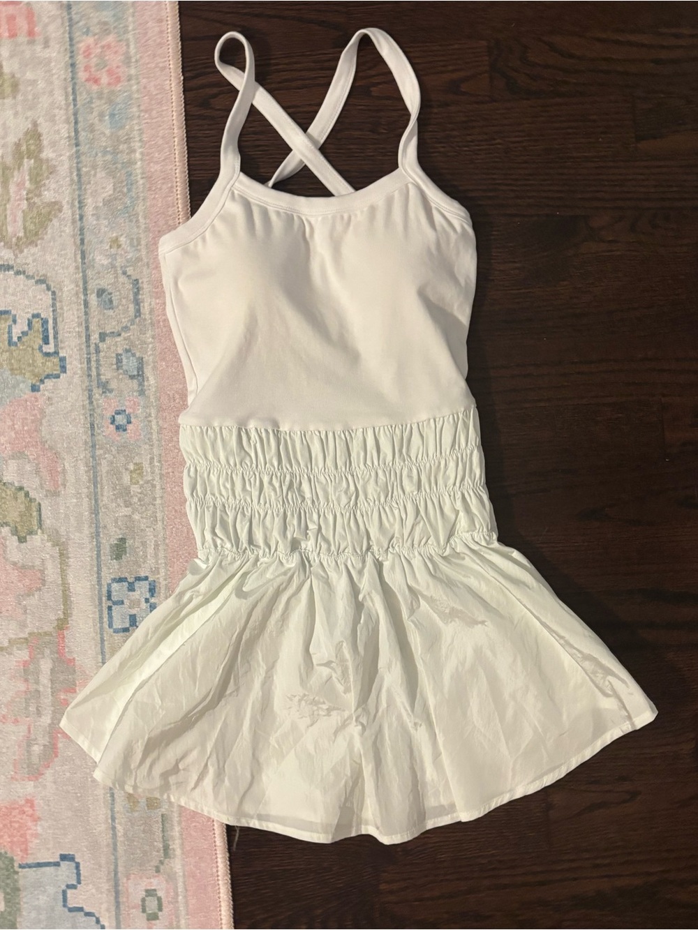 White Crossback Smocked Waist Tennis Dress With Undershorts and Pads